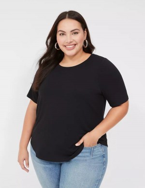 Lane Bryant Curved-Hem Perfect Sleeve Tee Women T Shirts Black | MFW8550NH