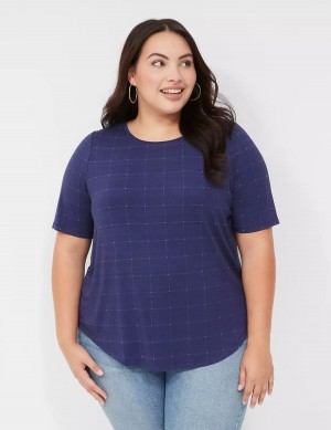 Lane Bryant Curved-Hem Perfect Sleeve Tee Women T Shirts Dark Blue | LJM7471DK