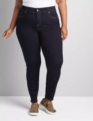 Lane Bryant Curvy Fit High-Rise Sateen Skinny Women Jeans Dark Blue | FDK6832ED