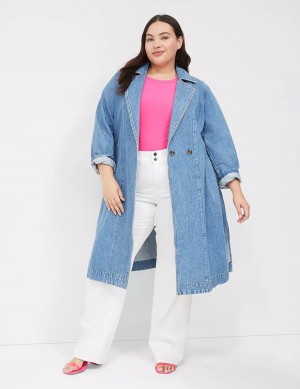 Lane Bryant Denimed Trench Women Trench Coat Blue | YUA5711MR