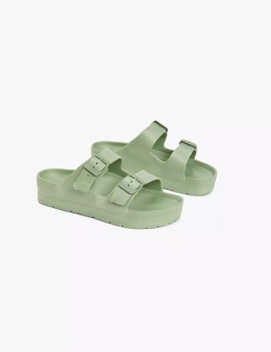 Lane Bryant Double-Band Women Slide Sandals Green | ZNU3077XL