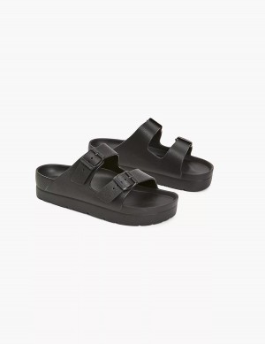 Lane Bryant Double-Band Women Slide Sandals Black | YJL6381UT