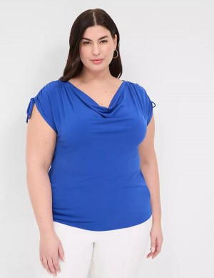 Lane Bryant Drawcord Cap-Sleeve Drape-Neck Top Women T Shirts Blue | UQQ431WL