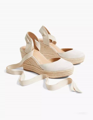 Lane Bryant Dream Cloud Ankle-Tie Espadrille Women Wedge Sandals White | ZZE5848LR