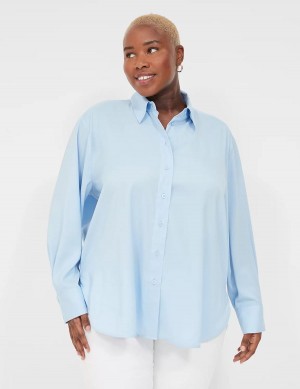 Lane Bryant Easy Collared Button-Down Women Shirts Blue | KQC4167JH