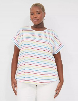 Lane Bryant Easy Roll-Sleeve Tee Women T Shirts Stripes | VHK1747AJ