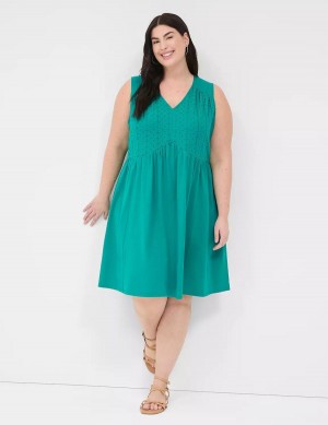 Lane Bryant Easy Swing Eyelet-Bodice Women Casual Dress Light Turquoise | HOS2551WK