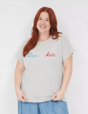 Lane Bryant Embroidered Firecracker Graphic Tee Women T Shirts Grey | VUO3711VG