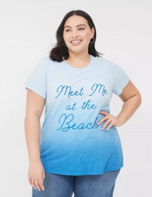 Lane Bryant Embroidered Meet Me At The Beach Graphic Tee Women Tank Top Blue | IIG3516MF