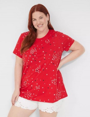 Lane Bryant Embroidered Stars Graphic Tee Women Tank Top Red | SJA4390TZ