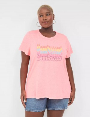 Lane Bryant Embroidered Sunkissed Graphic Tee Women Tank Top Light Coral | THD7223TL