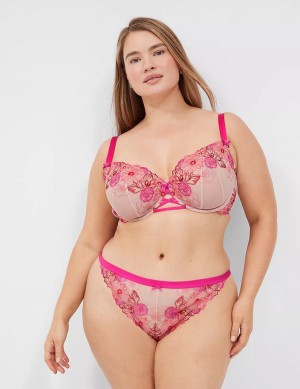 Lane Bryant Embroidered Women Thong Panty Rose Pink | WAV4658JZ