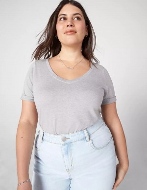 Lane Bryant Essential V-Neck Tee Women Tank Top Light Grey | UKM8770VL