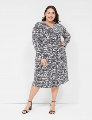 Lane Bryant Faux-Wrap Collar Jersey Women Midi Dress Navy | ZZG619BA