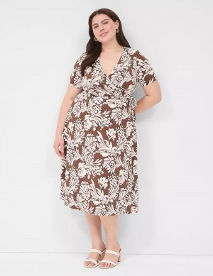 Lane Bryant Faux-Wrap Jersey Women Midi Dress Brown | IYK2657TD