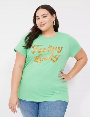 Lane Bryant Feeling Lucky Graphic Tee Women Tank Top Light Green | ODS6989HU