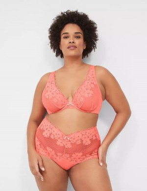 Lane Bryant Fishnet Lace Plunge Women Unlined Bra Pink | CYY909WG