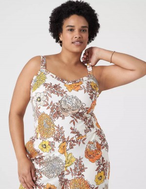 Lane Bryant Fitted Crop Cami Women Tank Top White Multicolor | KJX8898WT