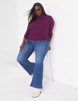 Lane Bryant Fitted Crop Mock-Neck Double-Drawcord Tee Women T Shirts Dark Purple | SGK1006UC