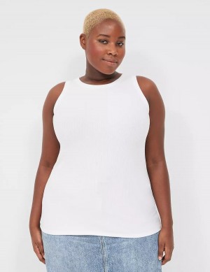 Lane Bryant Fitted High-Neck Rib Women Tank Top White | HPL2421BD