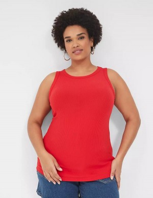 Lane Bryant Fitted High-Neck Rib Women Tank Top Red | SYN9291UI