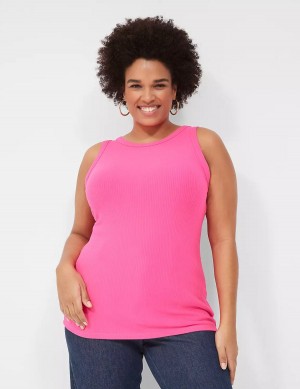 Lane Bryant Fitted High-Neck Rib Women Tank Top Pink | FLG1174DM