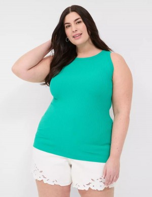 Lane Bryant Fitted High-Neck Rib Women Tank Top Light Turquoise | ZOI8052VV