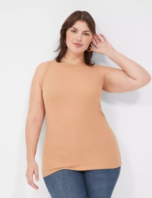 Lane Bryant Fitted High-Neck Rib Women Tank Top Brown | CZH2087ST