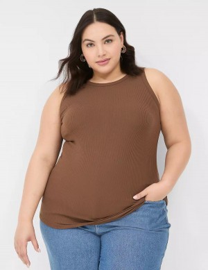 Lane Bryant Fitted High-Neck Rib Women Tank Top Brown | SRB4445DA