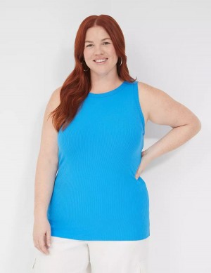 Lane Bryant Fitted High-Neck Rib Women Tank Top Blue | MGB4348QB