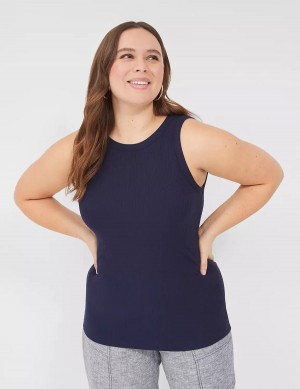 Lane Bryant Fitted High-Neck Rib Women Tank Top Blue | ASH9721RT