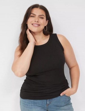 Lane Bryant Fitted High-Neck Rib Women Tank Top Black | INB1137QX