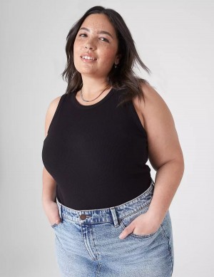 Lane Bryant Fitted High-Neck Rib Women Tank Top Black | RZF5673GB