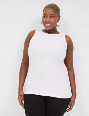 Lane Bryant Fitted High-Neck Ribbed Women Tank Top White | RRB115FH