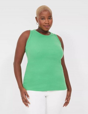 Lane Bryant Fitted High-Neck Ribbed Women Tank Top Green | HJM9633FA