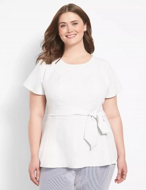 Lane Bryant Fitted Short-Sleeve Crew-Neck Lena Top Women T Shirts White Rose | WHU7017ZH