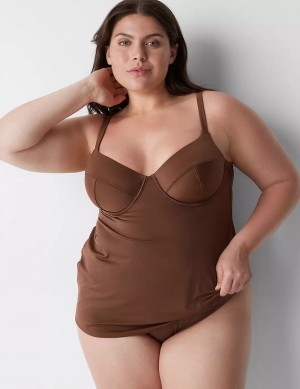 Lane Bryant Fitted Underwire Balconette Swim Tankini Women Bikini Top Dark Brown | DOA199ES