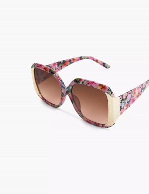 Lane Bryant Floral With Goldtone Square Women Sunglasses Red Multicolor | VZL6211BA