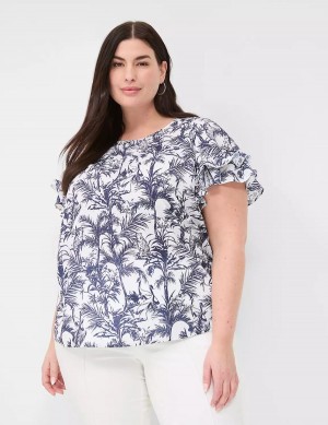 Lane Bryant Flutter-Sleeve Crew-Neck Top Women T Shirts Navy | EOQ3664DS