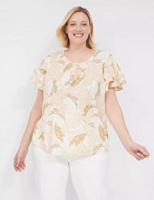 Lane Bryant Flutter-Sleeve Crew-Neck Top Women T Shirts Brown Multicolor | FSM3266BE