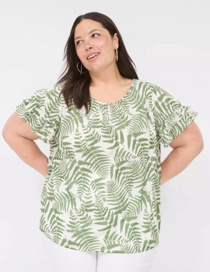 Lane Bryant Flutter-Sleeve Crew-Neck Top Women T Shirts Green | UZY5928MO