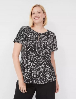 Lane Bryant Flutter-Sleeve Keyhole-Front Top Women T Shirts Black | MIQ3763HD