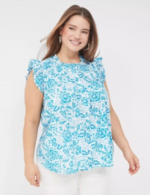 Lane Bryant Flutter-Sleeve Ruffle-Neck Women Blouse Blue | NMX7538TB