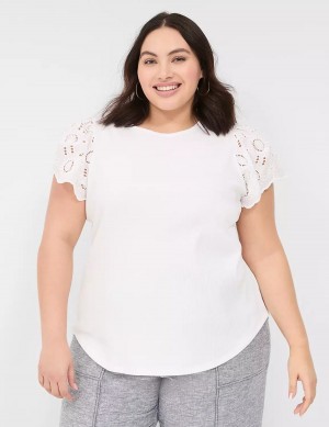 Lane Bryant Flutter Eyelet-Sleeve Top Women T Shirts White | FPR2785WX