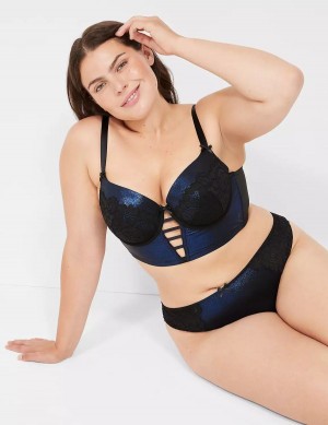 Lane Bryant Foil Shine Longline Women Balconette Bra Black | FWN6863RT