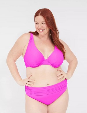 Lane Bryant Foldover-Waist Swim Women Briefs Pink | OXS358EJ