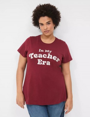 Lane Bryant Glitter In My Teacher Era Graphic Tee Women T Shirts Dark Red | UAH4892CE