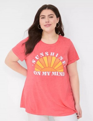 Lane Bryant Glitter Sunshine On My Mind Graphic Tee Women T Shirts Pink | RXQ6089EB