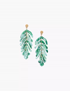 Lane Bryant Green Resin Flowy Leaf Women Earrings Gold | BOG2595DE