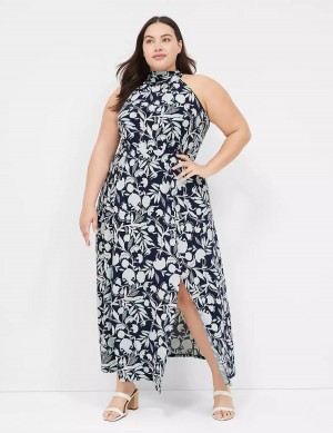 Lane Bryant Halter Tie-Neck Women Casual Dress Navy | DJC979NF